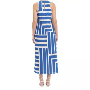 Donna Morgan Blue White Halter Midi Sheath Dress